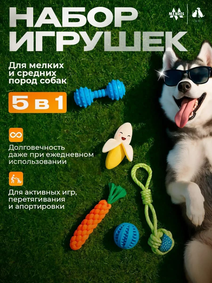 Игрушки для собак Mendes / Набор игрушек для мелких, средних пород и щенков 5 шт.